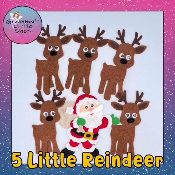 5 Little Reindeer Felt Pattern, Felt Story Pattern,  Santa and Reindeer Pattern - DIY Pattern Only