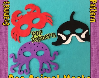 Modèles de masques d'animaux marins pour faire semblant - MODÈLES PDF UNIQUEMENT