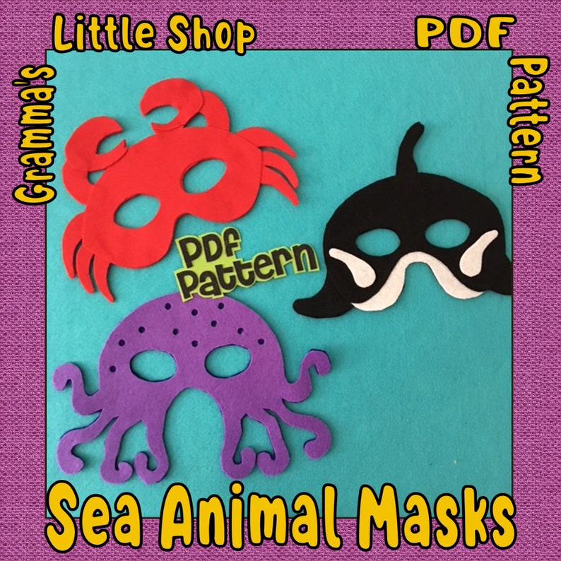 Sea Animal Mask Patterns for Pretend Play PDF PATTERNS ONLY Etsy