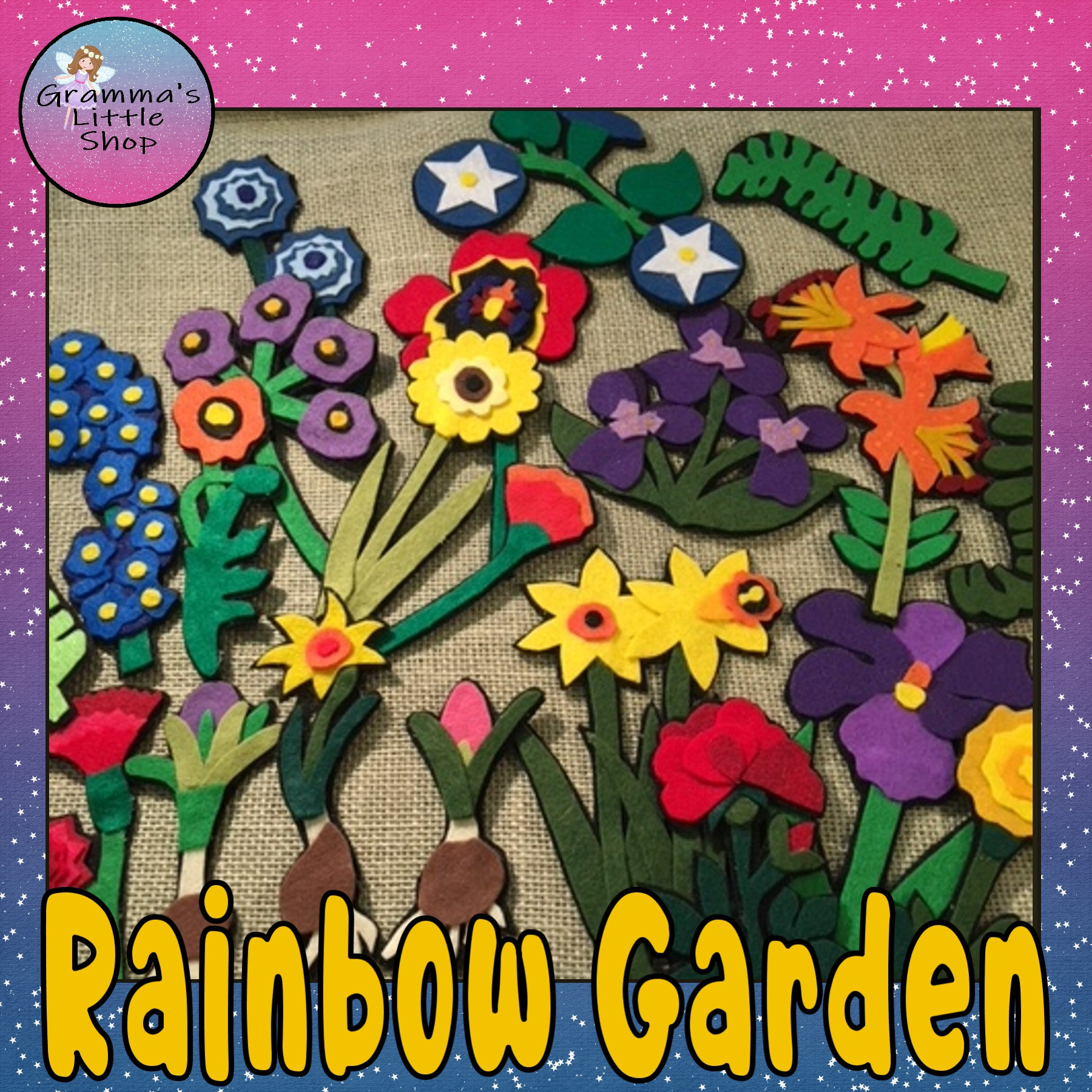 Rainbow Garden Felt Board Pattern – Spring Flowers, Color Learning