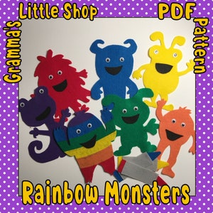 Rainbow Monsters, Color Monsters Felt Board Pattern - Teaching Aid for Colors - Simple DIY Downloadable Pattern