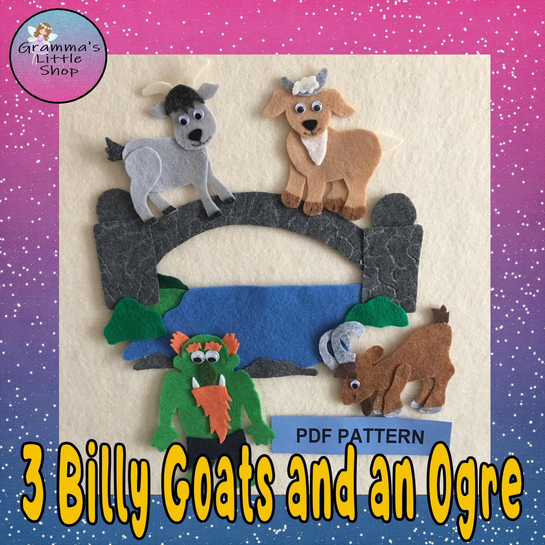 3 Billy Goats and an Ogre Felt Story Board Pattern - PDF PATTERNS