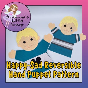Sad and Happy Face Boy Puppet Pattern - PDF Pattern for Hand Puppet, Puppet Sewing Pattern, Easy Puppet Pattern