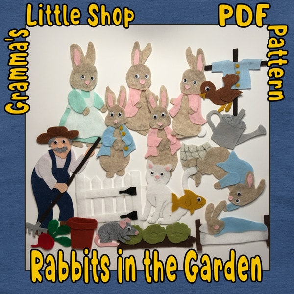 Rabbits in the Garden Felt Story Board Pattern - PDF Downloadable Pattern Only