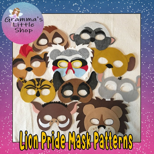 Lion Mask,  Lion Pride,  Mask Patterns for Pretend Play, - PDF PATTERN ONLY