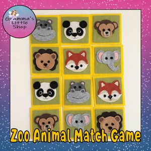 Gioco di abbinamento degli animali dello zoo per una tavola di feltro - Modello scaricabile fai da te