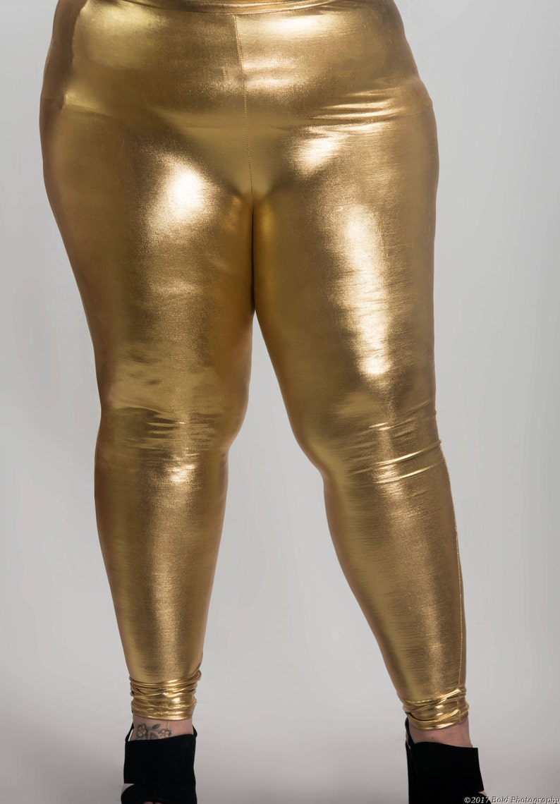 Gold Foil Plus Size Leggings Gold Leggings Exercise Yoga - Etsy