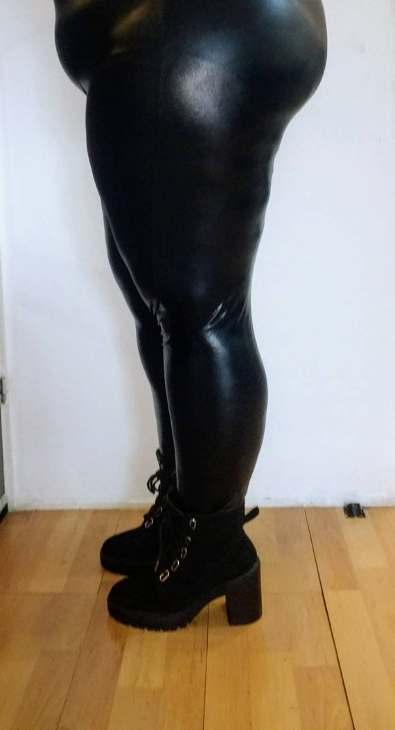 Black PVC Wet Look Lycra Plus Size Leggings