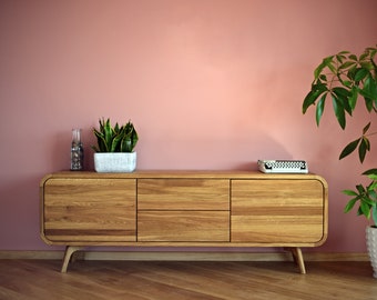 Sideboard, Record Player Stand, Sideboard with two drawers and compartments, TV Stand, vinyl storage, Low Dresser, Credenza Media Console