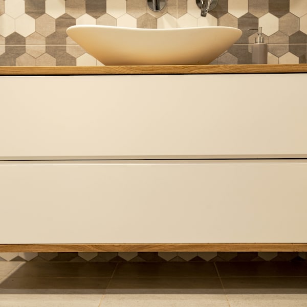 Bathroom cabinet, bathroom vanity, Vanity Basin Unit, Wash Stand, Bathroom Furniture in oak with 2 soft close drawers in Natural Wood