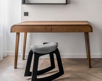 Solid Oak Computer Desk, Modern Office Desk with Drawers