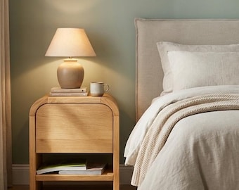 Solid Oak Bedside Tables, Handmade Nightstands with Drawer, Set of 2