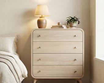 Wood Chest of Drawers in whitened Oak, Solid Oak Bedroom Storage with 4 drawers, Art Deco Dresser, Custom Solid Wood Bedroom Furniture