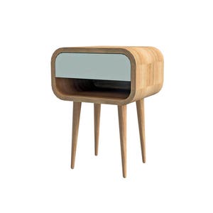 Mid century nighstand, bedside table, with drawer, made of oak wood