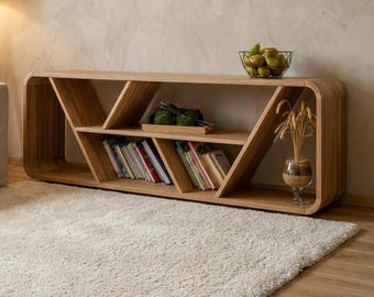 Plattenspieler mit Plattenaufbewahrung, Eiche massiv, Sideboard mit Regal, Bücherregal, Bücherregal, Aufbewahrungsregal, Aufbewahrungseinheit