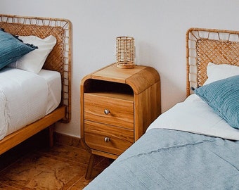 Solid Oak Nightstand, Midcentury Bedside Table with Soft Closing Drawer