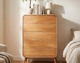 High Chest of Drawers, High Dresser, Bedroom Dresser in solid wood with 5 drawers, Mid century Dresser, Solid Wood Tall Dresser, Handmade