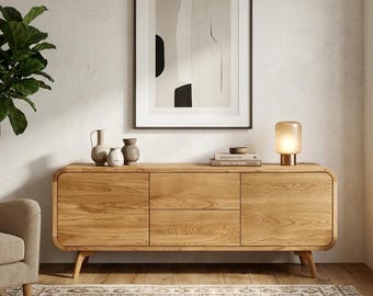 Sideboard, Record Player Stand, Sideboard with two drawers and compartments, TV Stand, vinyl storage, Low Dresser, Credenza Media Console
