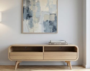 Solid Oak TV Console, Media Cabinet with Record Storage