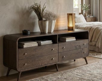 Large TV Stand. tv console, Book cabinet, 4 drawers, Bookcase, Bedroom Dresser, Handmade Sideboard Mid Century storage cabinet, Solid Oak