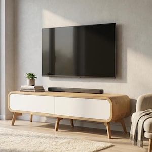 Wood TV Stand, Media Unit in oak with 2 drawers, Lowboard, Entertainment TV Unit, Media Console table, Media cabinet, record player stand image 1