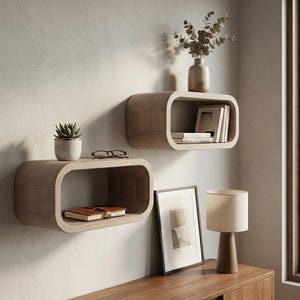 Estanterías flotantes redondas de madera / Estantería para libros / Estantería de pared / Estantería de baño / Estantería de madera maciza / Muebles de diseño hechos a mano