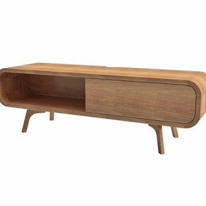 Kleiner TV-Ständer, Medienständer aus massiver Eiche mit sanft schließenden Türen, Schallplattenaufbewahrung, Sideboard, Konsole mit Bücherregalen, Medienschrank