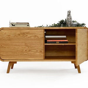 Niedriges Sideboard, Schrank, Schallplattenaufbewahrung mit Türen, kleines Sideboard, Konsole, TV-Ständer, Niedrige Kommode, Anrichte, Art Deco