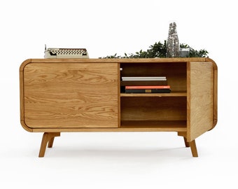 Low Sideboard, Cabinet, Vinyl Record Storage with doors, small Sideboard, Console, TV Stand, Low Dresser, Credenza, Art Deco