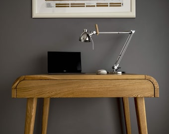 Small Computer Desk with drawer, Mid century Desk, Solid Oak Desk, Office Desk, Industrial Desk, Writing Desk, Small handmade Work Desk