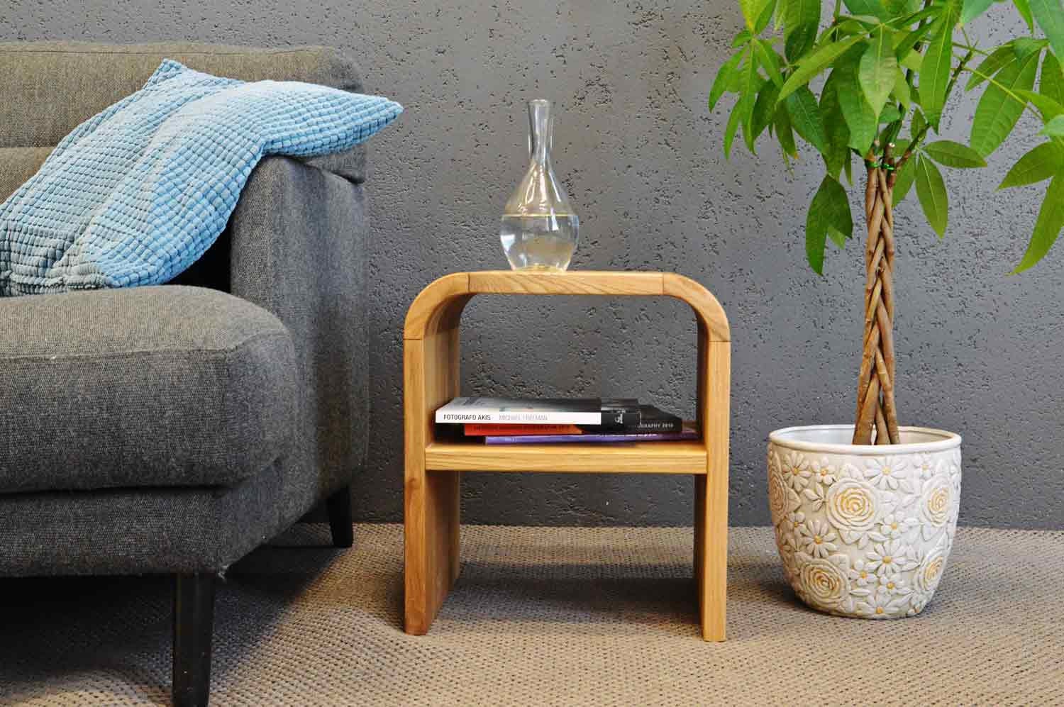 Table de Chevet en Bois Naturel avec Une Étagère, Table d'appoint Chêne Naturel, d'extrémité, Chevet