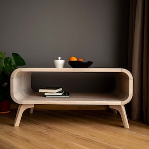 Art deco Coffee Table with a shelf in Whitened oak, Low Solid Oak Coffee Table, wood coffee table, Sofa table Custom Handmade Oak