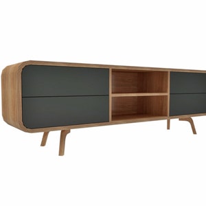 Wood Sideboard with 4 push to open drawers in black, TV unit, Entertainment center, TV Stand Mid Century storage cabinet, Handmade TV Unit