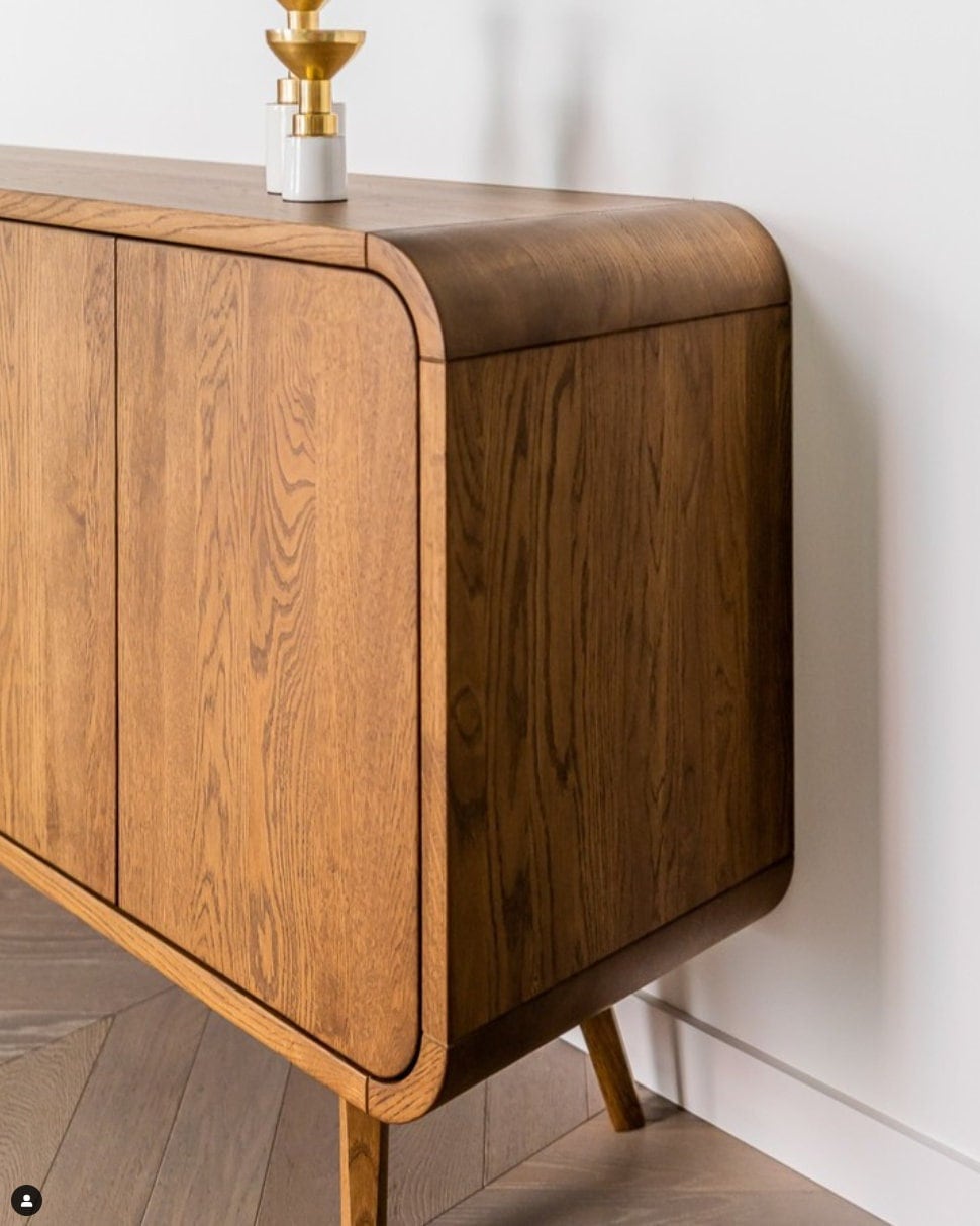 Cômoda alta, aparador alto, aparador, cômoda, móvel de TV de madeira com dois compartimentos, suporte de TV, armazenamento de discos de vinil, console de mídia Art Déco