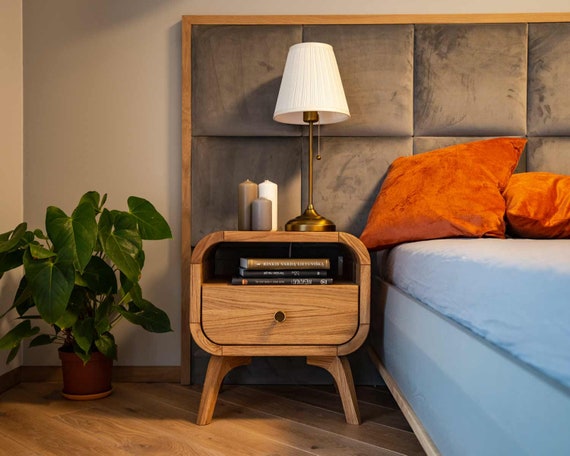 Wood Nightstand With Drawer Bedside Table With Drawers and Shelf