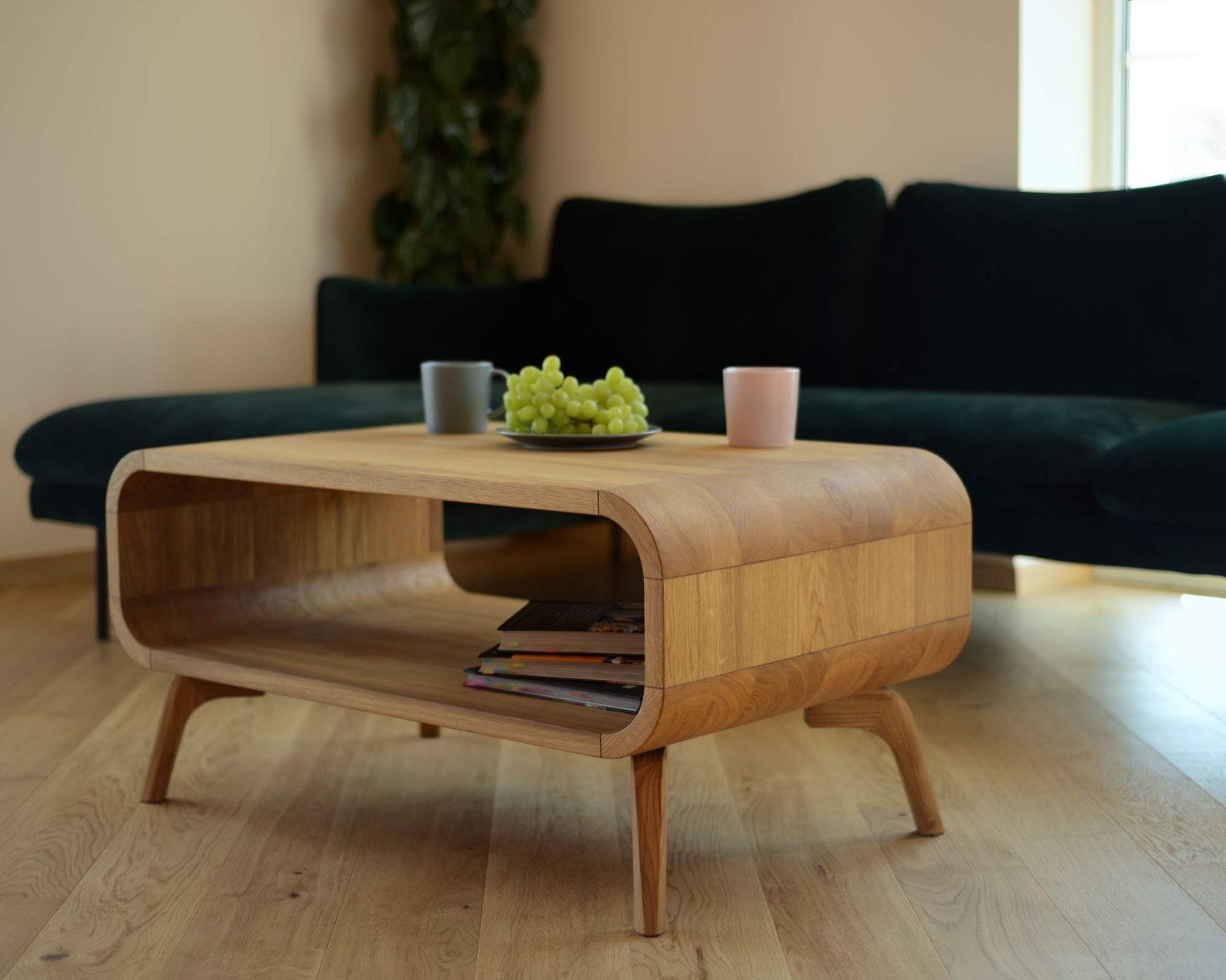 Solid Wood Coffee Table, Mid Century Wood Coffee Table, Sofa Table, Low Coffee Table in Oak ...