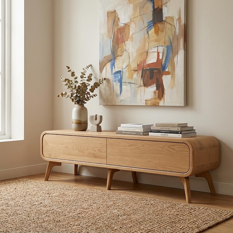 Lowboard, Tv Media Unit TV Console with drawers, Oak TV Cabinet wood Entertainment Center, Tv Unit, TV Stand, Custom Handmade Tv furniture image 1