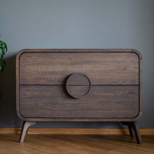 Bedroom Dresser, Chest of Drawers, Wood Dresser, Solid Oak Bedroom Storage with 2 drawers, Mid Century Solid Wood Bedroom Dresser Furniture