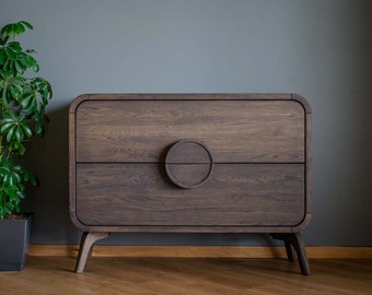 Bedroom Dresser, Chest of Drawers, Wood Dresser, Solid Oak Bedroom Storage with 2 drawers, Mid Century Solid Wood Bedroom Dresser Furniture