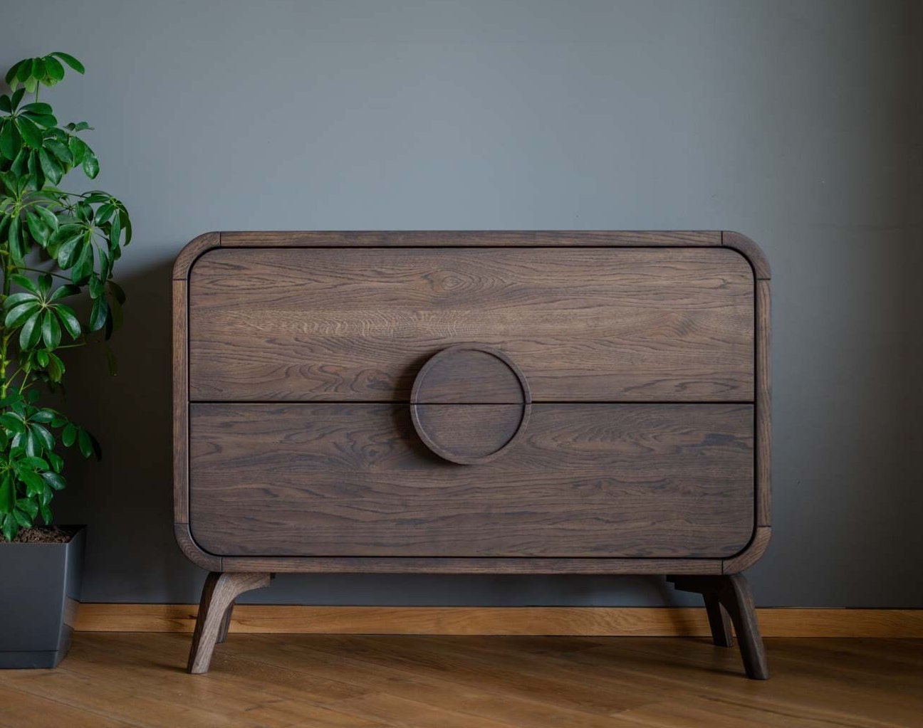 Bedroom Dresser, Chest of Drawers, Wood Dresser, Solid Oak Bedroom Storage with 2 drawers, Mid Century Solid Wood Bedroom Dresser Furniture