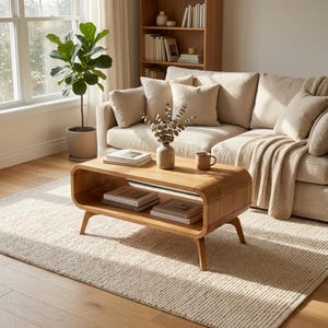 Solid wood coffee Table, Mid Century Wood Coffee table, Sofa Table, Low Coffee Table in Oak, modern coffee table, Handmade, In Stock image 3