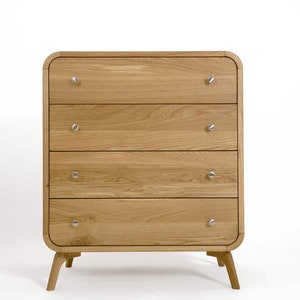 Hoge slaapkamer commode, massief eiken slaapkamer opslag met 4 lades, Mid Century moderne dressoir, aangepaste massief houten slaapkamermeubilair