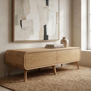 Lowboard, Tv Media Unit TV Console with drawers, Oak TV Cabinet wood Entertainment Center, Tv Unit, TV Stand, Custom Handmade Tv furniture image 2