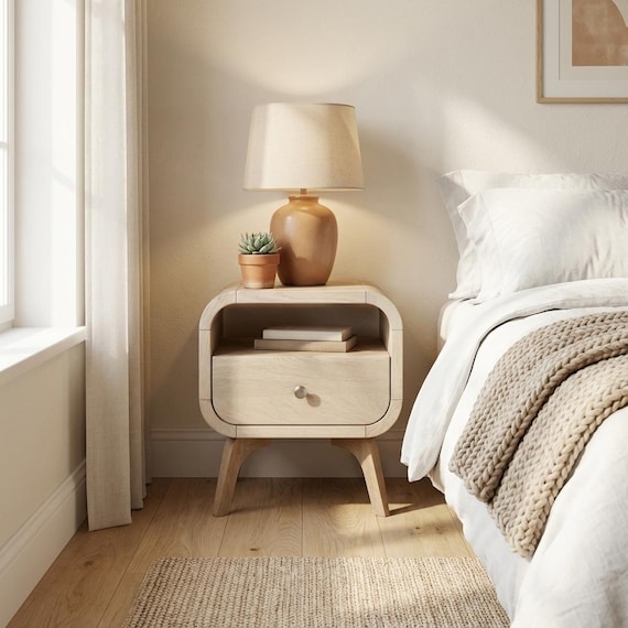 Nachttisch, Beistelltisch Mitte Jahrhunderts Eiche Sofa Tisch mit einer Schublade, Bett Beistelltisch, handgemachte benutzerdefinierte Möbel