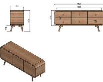 Maßgeschneidert für Götz, Aufbewahrung für Schallplatten mit Türen, Sideboard, TV-Ständer aus Eiche, niedrige Kommode, Anrichte-Medienkonsole Art Deco