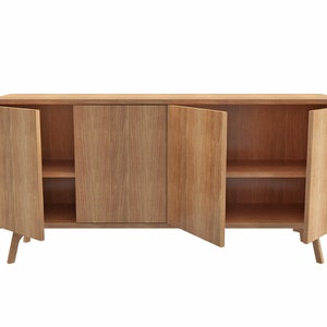 Hoog dressoir, houten tv-meubel met twee compartimenten, tv-meubel, opbergruimte voor vinylplaten, hoog dressoir, archiefkast, art deco mediaconsole