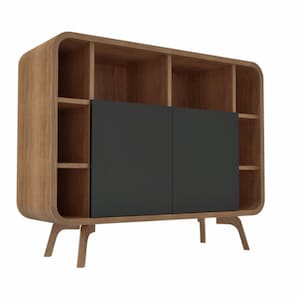 Natural Oak Console with black fronts and shelving, High Dresser with black fronts, Book Stand vinyl record storage Media Console Furniture