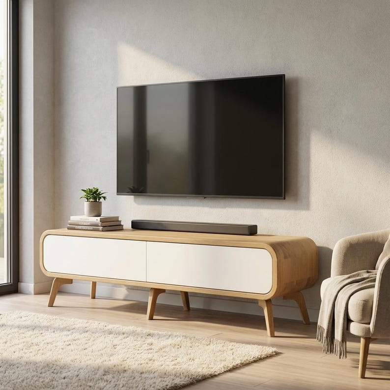 Lowboard, Tv Media Unit TV Console with drawers, Oak TV Cabinet wood Entertainment Center, Tv Unit, TV Stand, Custom Handmade Tv furniture image 4