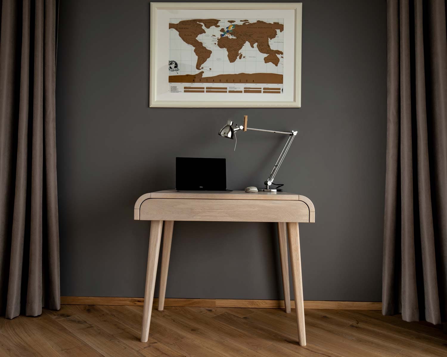 Petit Bureau d'ordinateur avec Le Tiroir en Chêne Blanchi, Du Milieu Siècle, Massif, Bureau, Petit F