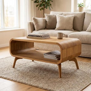 Solid wood coffee Table, Mid Century Wood Coffee table, Sofa Table, Low Coffee Table in Oak, modern coffee table, Handmade, In Stock image 2